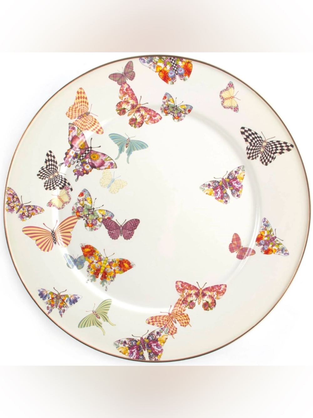 Mackenzie-Childs Butterfly Garden Serving Platter White 16” Enamelware Serveware